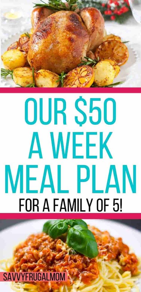 Are you looking for some money saving tips when it comes to your grocery budget? This $50 a week meal plan and grocery budget will help you feed your family for cheap. Grocery budget | save money on groceries | saving money | cheap grocery budget | grocery list on a budget | money saving tips Meals For Family Of 5, Cheap Meals For Family, Meal Plan For Family, Budget Grocery List, Meals For Family, Cheap Meal Prep, Cheap Meal Plans, Frugal Meal Planning, Big Family Meals