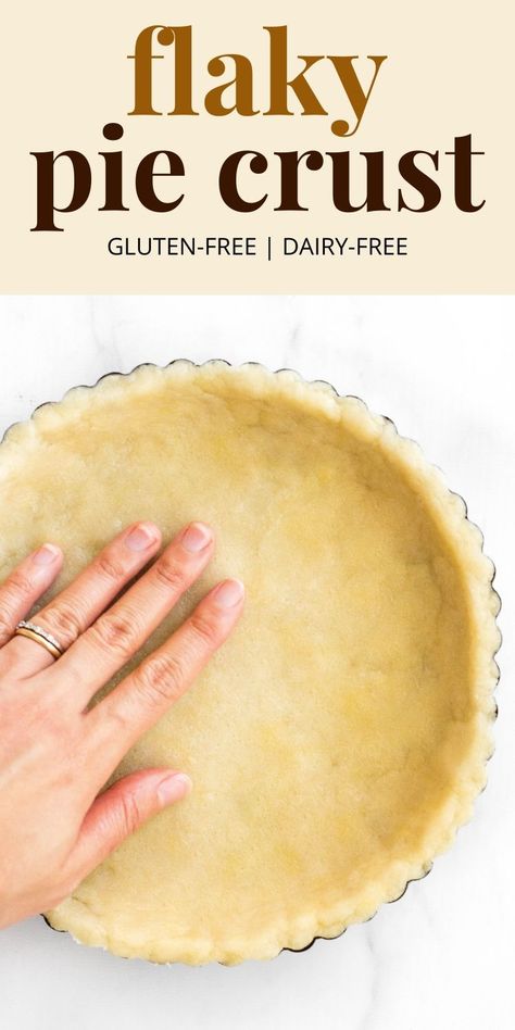 This is the best gluten-free pie crust you'll ever make! Just 5 ingredients, 15 minutes of hands-on time, and you get the dough for a super light and flaky pie crust perfect for your Thanksgiving and other holiday pies! Also dairy-free, but you wouldn't know it! | gluten free pie crust recipe | how to make pie crust | homemade pie crust | flaky pie crust recipe | dairy free pastry dough | gluten free pastry dough #piecrust #pastrydough #glutenfreerecipes #dairyfreerecipes #thanksgivingpies Dairy Free Pie Crust Recipe, 3 Ingredient Pie Crust Recipe, Best Flaky Pie Crust, Gluten Free Pastry Dough, 3 Ingredient Pie, Pie Crust Gluten Free, Easy Homemade Pie Crust, Dairy Free Pie Crust, Gf Pastry