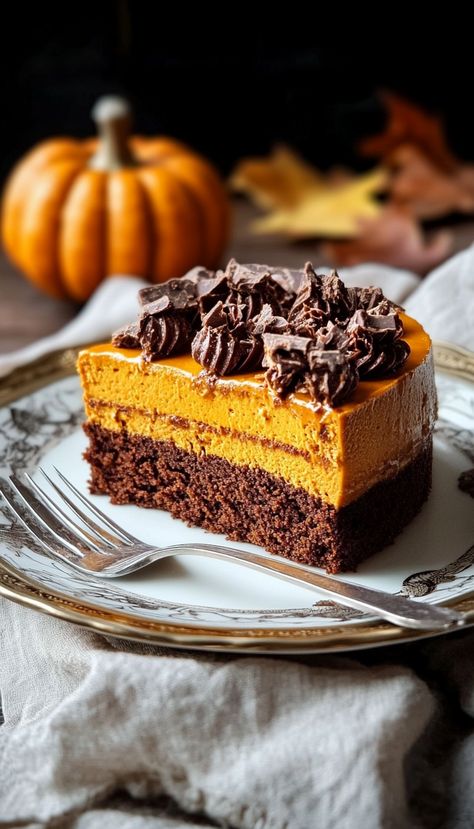 Pumpkin Chocolate Mousse Cake: Decadent Fall Dessert Recipe Chocolate Pumpkin Bundt Cake, Pumpkin Chocolate Desserts, Pumpkin And Chocolate Desserts, Punkin Cheesecake, Pumpkin Chocolate Dessert, Pumpkin Chocolate Mousse, Chocolate Pumpkin Desserts, Pumpkin Moose, Thanksgiving Desserts Pumpkin