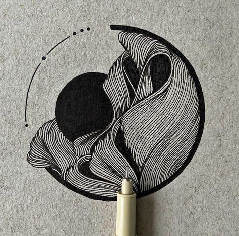 Cool Abstract Drawings, Abstract Patterns Geometric, Abstract Pen Drawings, Black Ink Pen Drawings, Doodle Abstract Art, Fineliner Drawing Ideas, Drawing With Fineliner, Line Art Tattoo Abstract, Balance Art Drawing