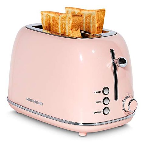 REDMOND 2 Slice Toaster Retro Stainless Steel Toaster with Bagel, Cancel, Defrost Function and 6 Bread Shade Settings... Yellow Toaster, Pink Toaster, Kawaii Snacks, Type Of Bread, Retro Toaster, Bread Toaster, Stainless Steel Toaster, Bus Ideas, Home Decor Amazon