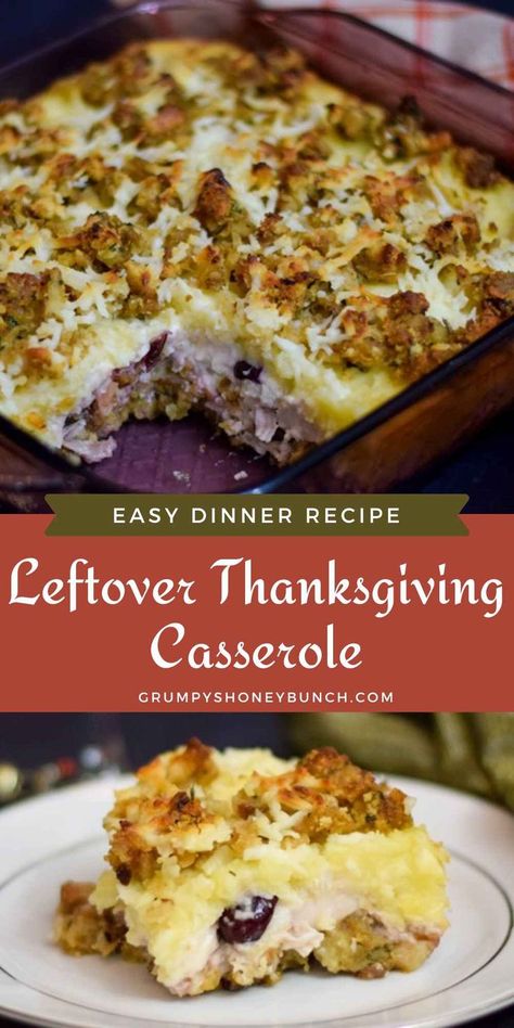 Transform your Thanksgiving leftovers into a delicious casserole with layers of turkey, stuffing, potatoes, cheese, and a tangy cranberry mayo. This comforting dish is easy to make, packed with holiday flavors, and perfect for cozy post-holiday meals. Repurpose Thanksgiving Leftovers, Turkey Stuffing Casserole Recipes Leftover, Turkey Stuffing Leftover Recipes, Leftover Turkey Casserole With Stuffing, Thanksgiving Leftover Casserole Recipes, Thanksgiving Casserole Recipes Leftovers, Stuffing Casserole Thanksgiving, Thanksgiving Casserole Leftovers, Thanksgiving Left Over Idea