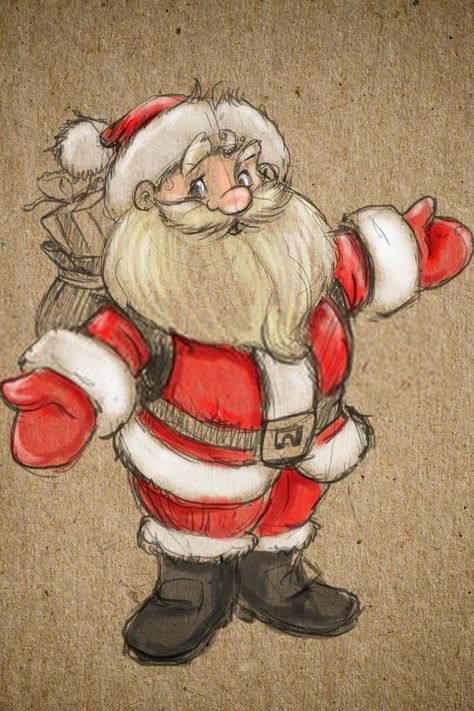 Easy Santa Drawing, Draw Santa, Santa Claus Drawing, Santa In Sleigh, Santa Cartoon, Santa Claus Pictures, Xmas Drawing, How To Draw Santa, Christmas Sketch