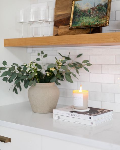 Our signature candles are on major SALE 🕯️ our candles are non-toxic and made from natural beeswax, coconut and soy wax, with a wood wick 🤍 Shop now before they are gone! And yes, I am aware the flame on the first candle is WAY too big, we kept it that way for the photo 😂📷 📷: @colleenamelia #handpouredcandles #nontoxiccandles #interiordecor #homedecor #interiorinspiration #homestylingtips #stylinginspo Candles In Kitchen Home Decor, Candle In Kitchen, Candle Placement, Inspo Instagram Feed, Nontoxic Candles, Kitchen Countertop Decor, Countertop Decor, Kitchen Bench, 1st Home