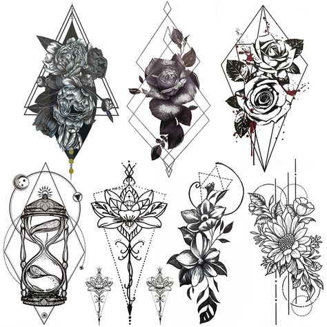 Flower Tattoos Black And White, Flower Tattoos Black, 3d Flower Tattoos, Tattoos Black And White, Geometric Rose Tattoo, Geometric Flower Tattoo, Wrist Tattoo Cover Up, Diamond Tattoos, Wrist Tattoos For Women