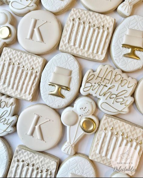 Cookie Designs Ideas Birthday, 24th Birthday Cookies For Her, Elegant Birthday Cookies Royal Icing, Bday Cookies Decorated, 25th Birthday Cookies For Her, Classy Birthday Cookies Decorated, Classy Cookies Decorated, Simple Birthday Decorated Cookies, Birthday Cookies For Adults