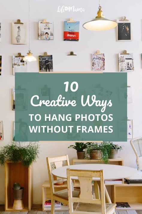 Ever look around your home and all you see are picture frames on the walls? Whether it's for hanging art, posters, or personal photos, putting them all in frames can get a little repetitive, and boring. There are so many fun and creative ways to display art in your home. So try some of these 10 creative and fun ways to hang photos in your home without putting them in frames. | #lifeasmama #housegoals #homedecor #decor #interiordesign #photos #art #photography #interiordecor #homedesign Photos Without Frames On Wall, Hanging Up Photos Ideas, Wall Art Without Frames, Cheap Ways To Display Photos, Diy Pictures On Wall Without Frames, Alternative Framing Ideas, Frameless Wall Art, Unique Way To Hang Pictures, Interchangeable Photo Wall