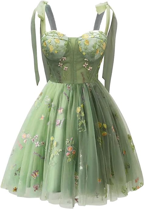 Floral Homecoming Dresses, Homecoming Dresses For Teens, Embroidery Tulle, Puffy Dresses, Green Homecoming Dresses, Floral Prom Dresses, Tulle Homecoming Dress, Short Homecoming Dresses, Hoco Dress