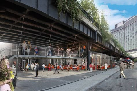 Parks and Rigatoni: Torrisi Team to Open New High Line Restaurant -- Grub Street New York - Glass box under the Highline. This is what I'm going to Buenos Ares for. Manhattan Times Square, Bridge Structure, Under Bridge, Tavern On The Green, Architecture Drawing Sketchbooks, Meatpacking District, Master Thesis, Under The Bridge, Renzo Piano