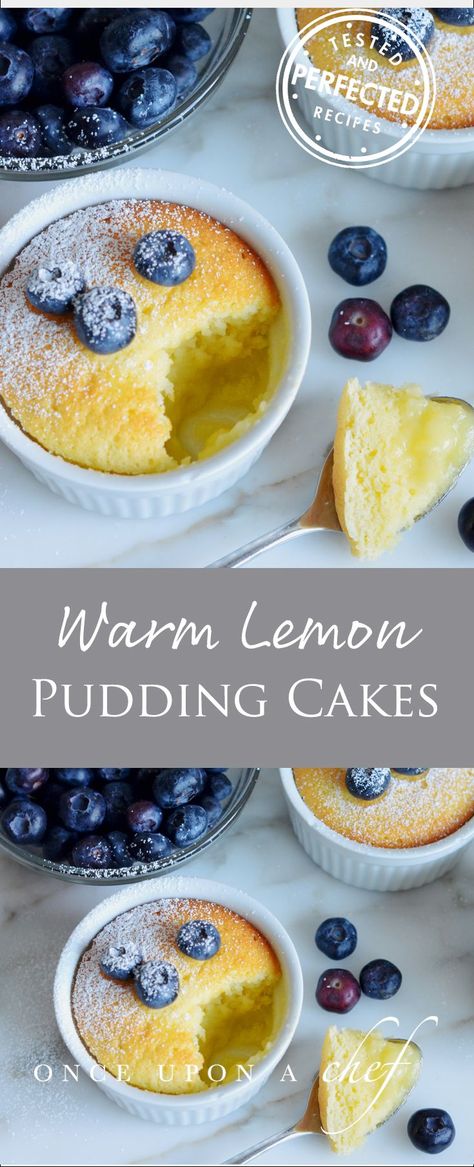 Warm Lemon Pudding Cakes-dble for 9 X 13 Ramekin Recipes, Ramekin Recipe, Chef Desserts, Lemon Pudding Cake, Pudding Cakes, Dessert Oreo, Coconut Dessert, Lemon Pudding, Chow Mein