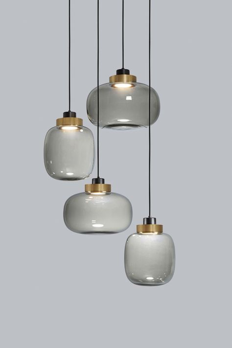 Legier chandelier designed by Corrado Dotti for TOOY Mason Jar Pendant Light, Glass Mason Jars, Mason Jar Lighting, Glass Pendant Lamp, Chandelier Design, Mode Design, Luminaire Design, Grey Glass, Modern Pendant Light