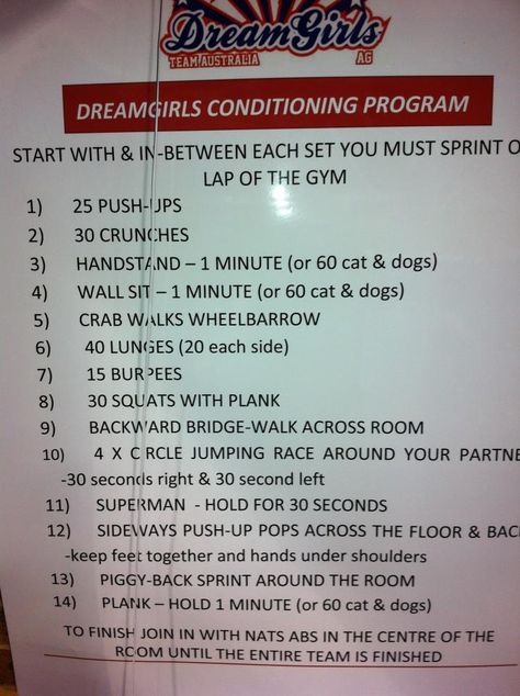 Dreamgirls cheerleading conditioning                                                                                                                                                                                 More Cheerleader Conditioning Workout, Cheer Strength And Conditioning, Conditioning For Cheerleaders, Sports Conditioning, Cheerleading Conditioning Workout, Conditioning Workouts Cheerleading, Cheerleading Conditioning, Cheer Conditioning, Cheer Workouts For Bases