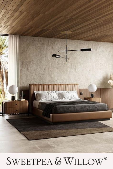 High Headboard, Modern Home Offices, Mid Century Bedroom, Bedroom Bed Design, Bed Furniture Design, Leather Bed, Headboard Designs, Stylish Beds, Contemporary Bed