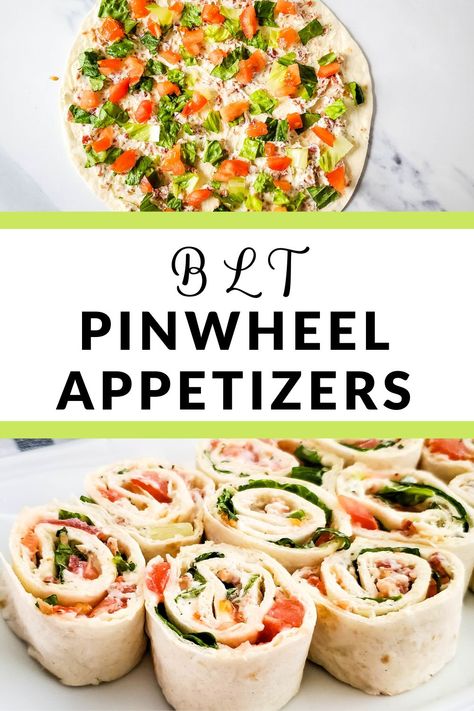 Make BLT Pinwheels for your next party or potluck! These delicious bacon and cream cheese pinwheels are such an easy appetizer recipe. Wrap Pinwheels Appetizers, Deli Wraps Pinwheels, Blt Pinwheels Roll Ups, Cold Pinwheels, Best Pinwheel Appetizers, Club Pinwheels, Blt Pinwheels, Healthy Pinwheels, Blt Roll Ups