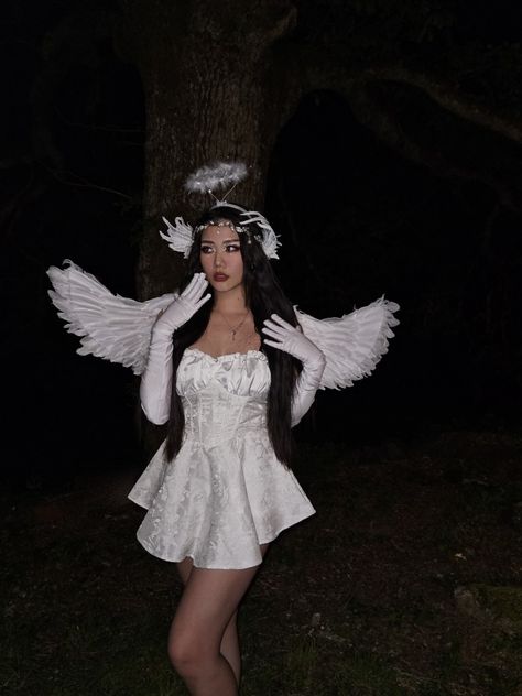 Angel costume, costume, costume inspo, halloween, angel, soirée déguisée, makeup inspo, makeup, inspiration, outfit, douying, douying makeup, Asian, asian girl, korean, chinese, aesthetic, inspo, cottage, young, summer night Angle Dress Costume, Angel Theme Outfit, Y2k Angel Costume, Angel Coustems, White Cupid Costume, Angel Custome Halloween, Angel Halloween Costumes For Women, Angle Costume Halloween, Angle Makeup Halloween