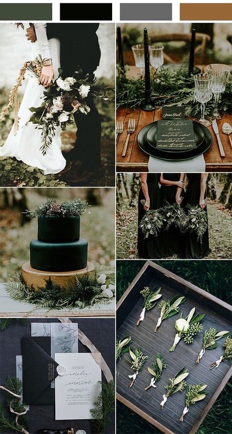 November Wedding Colors, Emerald Wedding Colors, Winter Wedding Color Palette, Dark Green Wedding, Dark Green Bridesmaid Dress, Green Themed Wedding, Emerald Green Weddings, Green Wedding Colors, Winter Wedding Colors