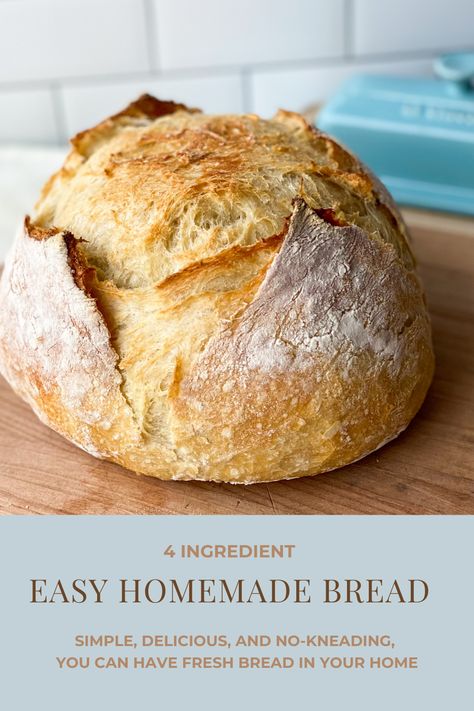 This is the easiest 4 ingredient homemade artisan bread recipe. With only 4 ingredients (water, flour, yeast, salt) and no-kneading, you can have fresh bread in your home. This recipe is fairly simple to follow and only requires time! This really is the best bread! This is a beginner level bread that is made from dry instant yeast! If I can make it, you can too! Homemade Bread Loaf, Easy Homemade Bread, No Yeast Bread, Best Bread, Homemade Bread Recipes Easy, Homemade Bread Easy, Artisan Bread Recipes, Yeast Bread Recipes, Easy Bread Recipes