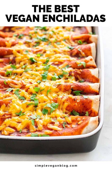 The Best Vegan Enchiladas Butternut Squash Enchiladas, Homemade Red Enchilada Sauce, Vegan Shredded Cheese, Mexican Dinner Party, Enchiladas Healthy, Vegan Enchiladas, Vegan Cheese Recipes, Vegan Blog, Red Enchilada Sauce