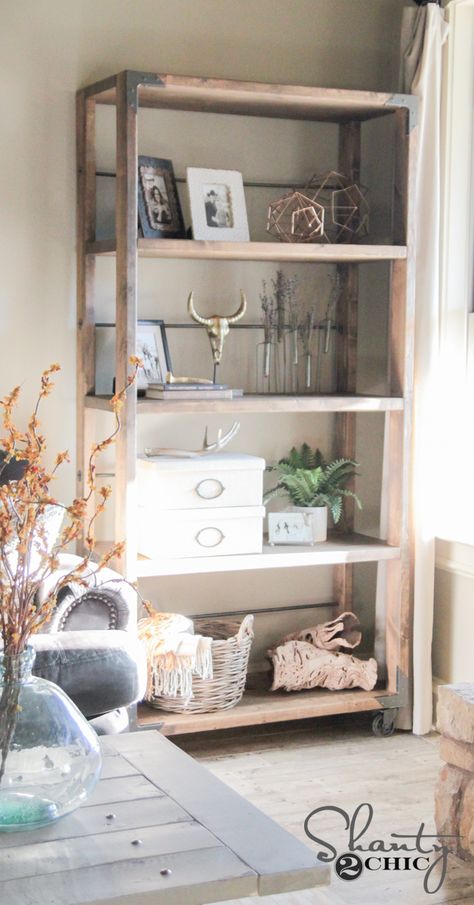 Build your own inexpensive #DIY bookcase with these free plans and full tutorial! via @shanty-2-chic.com // #woodworking #woodworkingprojects #diybookshelf #diybookcase #bookcaseplans #woodworkingprojectplans Diy Bookcase, Industrial Cart, Bookcase Diy, Industrial Home Design, Shanty 2 Chic, Industrial Interior Design, Free Woodworking Plans, Bookshelves Diy, Free Plans