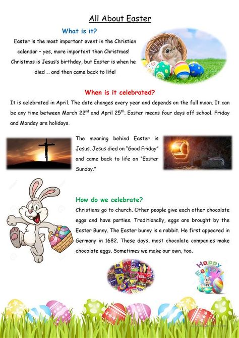 What Is Easter About, Why Do We Celebrate Easter, Year 8 English Worksheets, Ela Easter Activities, Easter Reading Comprehension Worksheets, Easter English Worksheet, Easter Esl Activities, Easter Worksheets For Kids, Esl Easter Worksheets