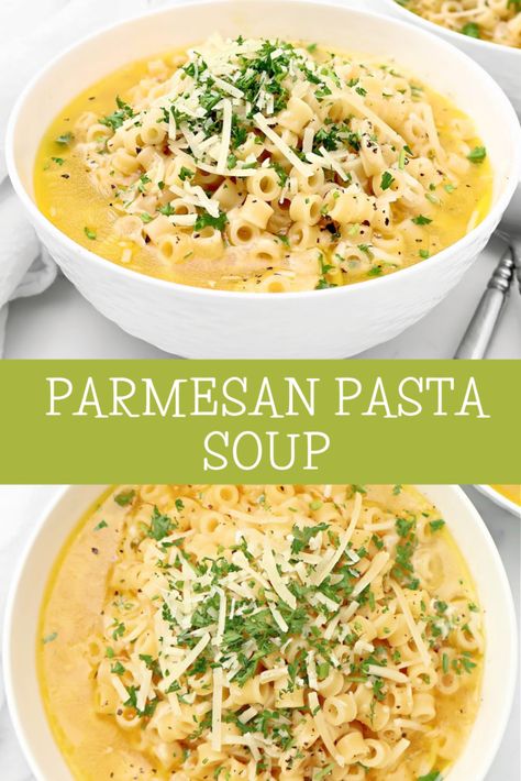 Parmesan Pasta Soup ~ Ditalini pasta in a rich and savory parmesan broth. Ready and on the table in under 30 minutes!