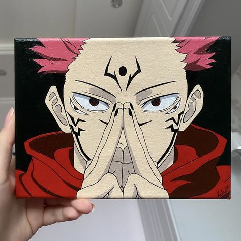 Ryomen Sukuna from Jujutsu Kaisen Anime Sukuna, Jujutsu Kaisen Art, Painting Mini Canvas, Sukuna Anime, Anime Canvas Painting, Jujutsu Kaisen Anime, Hippie Painting, Cute Canvas Paintings, Anime Canvas Art