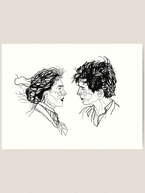 "jo and laurie // timothée and saoirse ; little women" Art Print by aesthetiicly | Redbubble Little Women Tattoo Movie, Little Women Drawing, Self Sketch, Little Women Art, Laurie Little Women, Jo And Laurie, Women Art Print, Woman Sketch, Minimalist Drawing