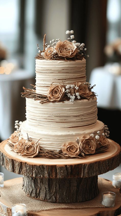 Rustic Wedding Cake Designs: 39 Elegant Ideas - cakevows.com Olive Green Wedding Cake Ideas, Wedding Cakes Without Fondant, Rustic Fall Cake, Fresh Fruit Wedding Cake, Minimalist Wedding Cake Rustic, Wedding Cakes Fall Colors, Fun Wedding Cake Ideas, Hunter Grooms Cake, Peanut Butter Wedding Cake