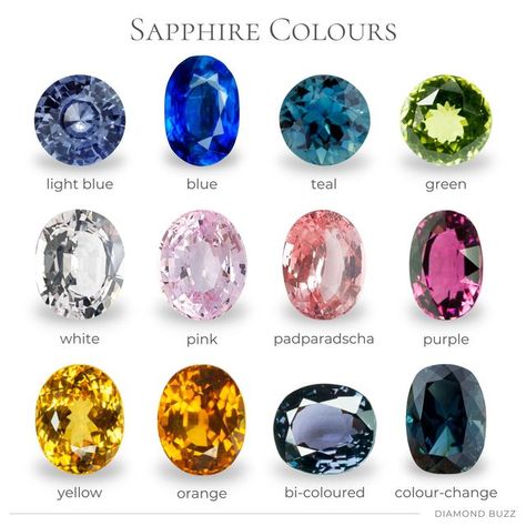 Diamond Buzz on Instagram: "SAPPHIRE COLOURS When corundum takes on a colour other than red, the gemstone is typically classified as sapphire, meaning there are many colour varieties in sapphires. While the “official” colour of this gemstone is blue, the other colours such as pink, purple, green, orange and yellow are sometimes referred to as “fancy sapphires”. However, this term does not apply to the colourless, black and blue specimens. When iron is present in the chemical composition, the s Sapphire Meaning, Sapphire Colour, Gemstones Chart, Fancy Sapphire, Jewelry Knowledge, Red Sapphire, Sapphire Color, Orange Sapphire, Expensive Jewelry