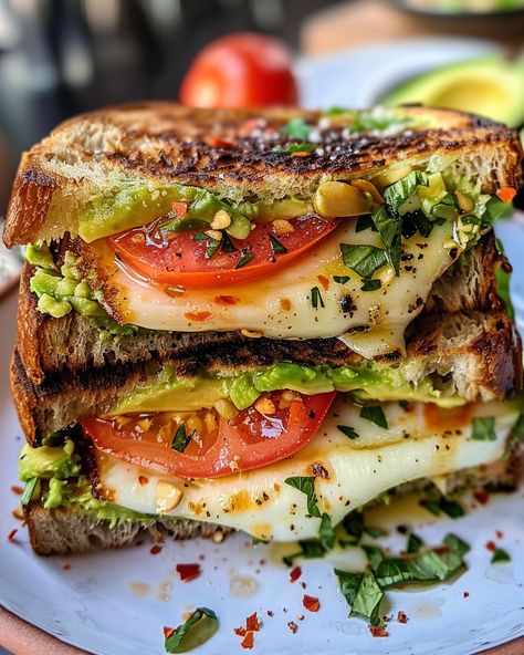 Cheese And Tomato Sandwich, Tomato Grilled Cheese, Grilled Mozzarella Sandwiches, Cold Food, Healthy Fast Food, Avocado Mozzarella Tomato Grilled Cheese, Grilled Cheese Mozzarella Sandwich, Pesto Tomato Mozzarella Sandwich, Tomato Mozarella Pesto Sandwich