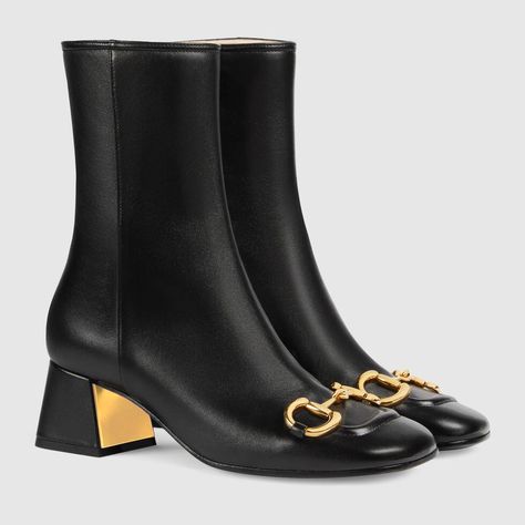 Shop the Women's mid-heel ankle boot with Horsebit in black at GUCCI.COM. Enjoy Free Shipping and Complimentary Gift Wrapping. Boots For Women Ankle, Boots Elegant, Elegant House, Mid Heel Ankle Boots, Womens Leather Ankle Boots, Designer Ankle Boots, Gucci Boots, Ankle Boots Black, Womens Ankle Boots