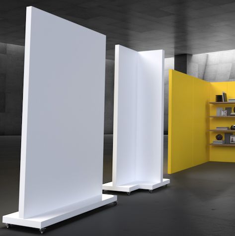 Freestanding Wall Display, Movable Room Divider Ideas, Moveable Walls On Wheels, Diy Movable Wall, Diy Free Standing Wall, Diy Moveable Wall, Moveable Partition Wall, Wall On Wheels, Exhibition Display Wall