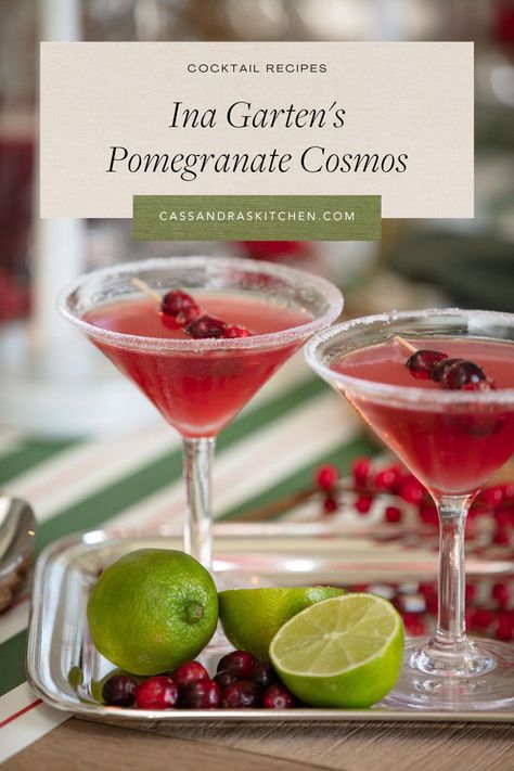 Ina Garten Pomegranate Cosmo, Pomegranate Gimlet Ina Garten, Ina Garten Cranberry Martini, Cosmos For A Crowd, Pomegranate Martini Recipe Vodka, Cosmo Martini Recipe, Best Cosmopolitan Recipe, Spiced Pomegranate Cocktail, Ina Garten Cocktail Recipes