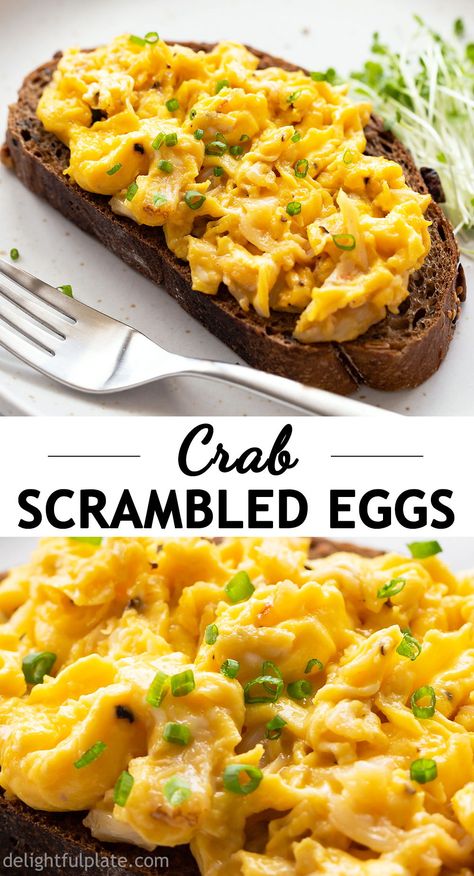 Crab And Eggs Breakfast, Egg And Crab Breakfast, Fish And Eggs Breakfast, Breakfast Crab Recipes, Crab Omelette Recipe Breakfast, Seafood Breakfast Ideas, Crab Scrambled Eggs, Pescetarian Breakfast, Crab Breakfast