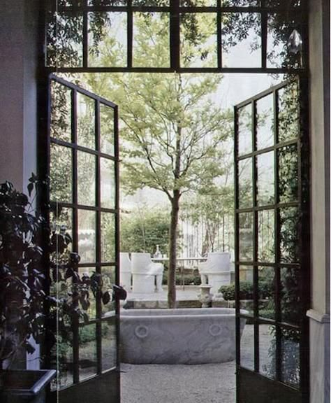 Located in a grand townhouse in the Beyoglu district of Istanbul, Asli Tunca's shop is a showcase for her distinctive collection of furnishings and objects, one-of-a-kind antiques, modern pieces, and handmade Ottoman-inspired reproductions—all exuding a rarified vision of restrained luxury. Black French Doors, Steel French Doors, Steel Doors And Windows, Steel Entry Doors, Steel Windows, Residential Doors, French Doors Interior, Open Door, Salou