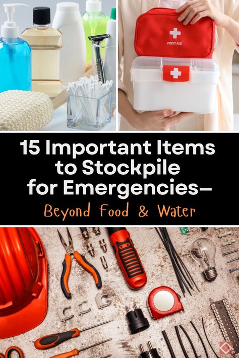 uilding an emergency kit? 🌟 Food and water are key, but don’t forget these 15 non-food essentials! These items, ranging from first aid supplies to emergency radios, are vital for surviving and thriving in a crisis. Ensure your emergency preparedness kit covers all the bases with these must-have items. Emergency Preparedness Gifts, Emergency Items For Home, Storm Kit Emergency, Winter Emergency Kit For Home, Home Emergency Preparedness, Survival Life Hacks Emergency Kits, Vehicle Emergency Kit, Tornado Preparedness Kit, Diy Emergency Kit