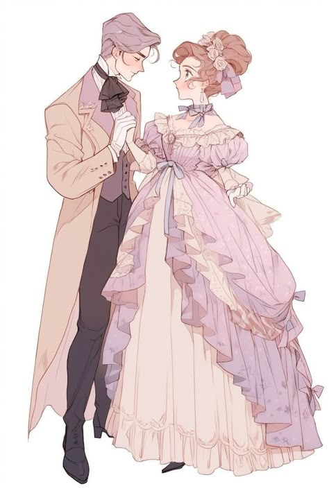 Victorian Dress Drawing, Victorian Character Design, Victorian Anime, Victorian Couple, Clothing Design Sketches, Arte Sketchbook, Fashion Design Drawings, Fantasy Clothing, The Villain