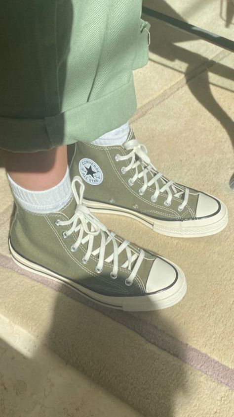 Safe Green Converse, Green Custom Converse, Summit Sage Converse, Sage Green Converse Aesthetic, Converse Green Shoes, Green Shoe Aesthetic, How To Style Green Converse, Best Converse Colors, Green Shoes Aesthetic