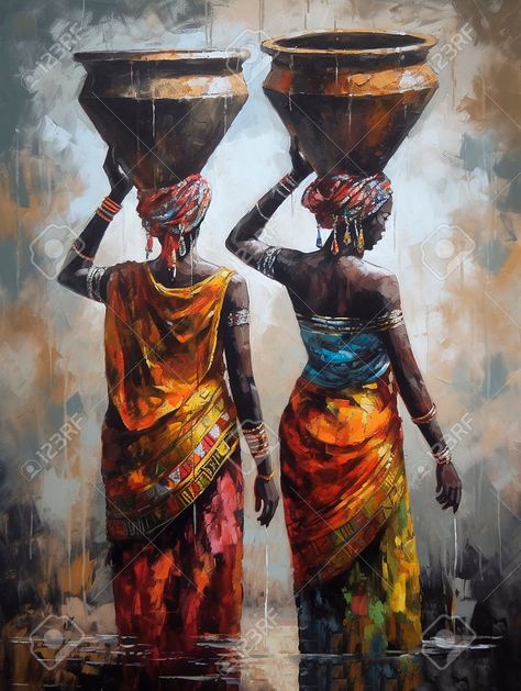 African Art Paintings Black Women, African Landscape Painting, Flame Meditation, African Abstract Art, African Portraits Art, African Women Painting, Sai Nath, Africa Art Design, African Artwork