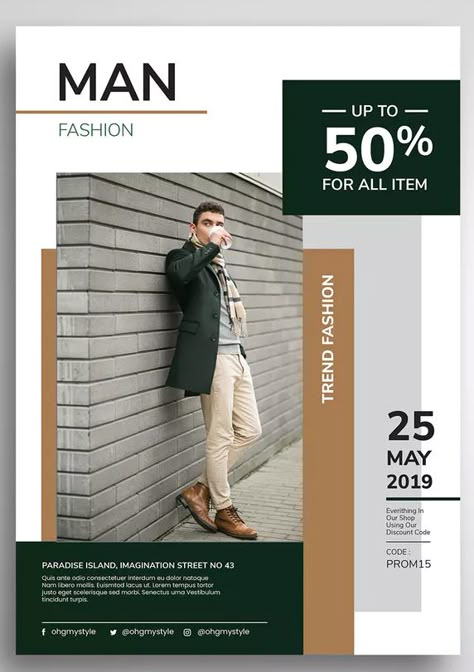 Men Fashion Promo Flyer Template PSD - A4. Download Fashion Design Flyer, Catalog Cover Design, Fashion Website Design, Promo Flyer, Fashion Flyer, Fashion Show Poster, Fashion Poster Design, Fashion Banner, Catalog Cover