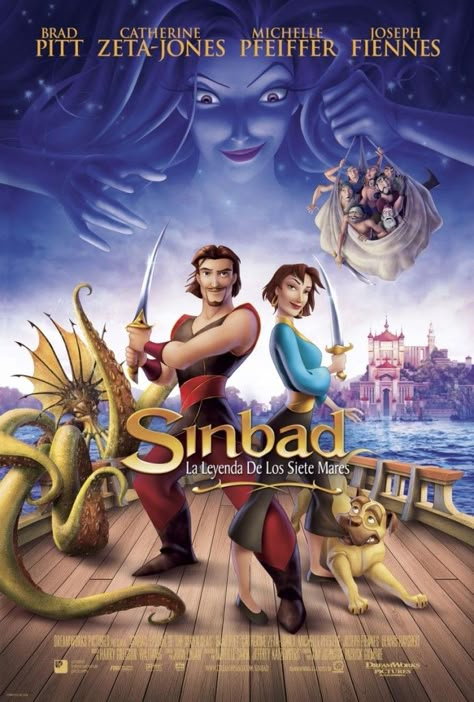 Sinbad: Legend of the Seven Seas (2003) DreamWorks Voices: Brad Pitt, Catherine Zeta-Jones. 28/12/05 Sinbad The Sailor, Joseph Fiennes, Dreamworks Movies, Kids Movies, Flynn Rider, Childhood Movies, Kids' Movies, Film Disney, Seven Seas