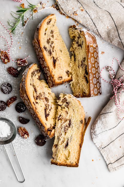 Chocolate panettone with pecans | Cravings Journal Chocolate Panettone, Panettone Recipe, Breakfast Chocolate, Brioche Recipe, Christmas Bread, Christmas Holiday Cake, Dessert Photography, Winter Desserts, Candied Fruit