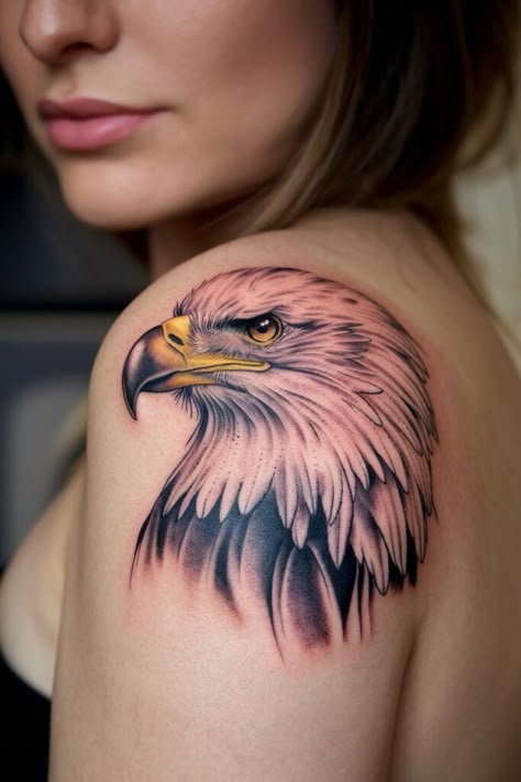 Eagle Tattoo For Women Feminine, Eagle Neck Tattoo, Snake Ankle Tattoo, Bald Eagle Tattoo, Eagle Back Tattoo, Eagles Tattoo, Eagle Shoulder Tattoo, Eagle Tattoo Ideas, Eagle Tattoo Design