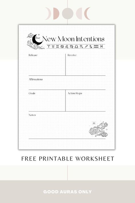 Spirituality Journal, Journal Worksheets, New Moon Intentions, Moon Intentions, Notebook Therapy, Moon Madness, Manifestation Planner, Journal Prints, Set Your Intentions