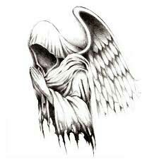 Azrael Bad Angel Tattoo Design, Hooded Angel Tattoo, Fallen Angel Tattoo Stencil, Azrael Tattoo, Angel Tattoo Stencil, Angels And Demons Tattoo, Half Angel Half Demon Tattoo, Arc Angel Tattoo Saint Michael, Dark Angel Tattoo