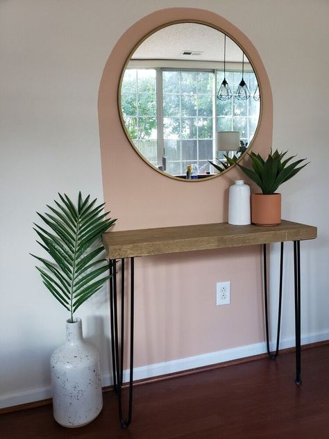 I wanted to give our dinning room a new look. I've always been into color block walls so I decided to finally try it out, and I'm obsessed.   For the supplies I used:• large leveler• paint• painters tape• pencil• thread• paint brush• tape measure   First thing I did was measure. I made my arch wall 34 inch, and marked it.Also, tape up any space you don't want to paint   I laid the tape measure on the ground and took a step back to make sure it was centered on my wall   Then once I was… Diy Entryway, Design Case, New Room, 인테리어 디자인, Entryway Decor, Design Interior, Colorful Interiors, Home Deco, Room Inspiration