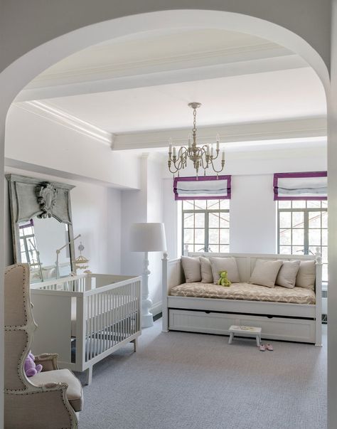 moulding Nursery Ideas With Day Bed, Neutral Daybed, Nursery With Daybed, Nursery Daybed, Nursery Guest Room Combo, Transitional Nursery, Guest Room Combo, Nursery Design Girl, Nursery Layout