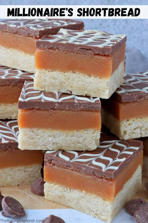 Recipe and guide for making Millionaire's Shortbread - delicious caramel slices with a shortbread base and chocolate top. Includes step by step photos and easy slicing instructions! #thebakingexplorer #millionairesshortbread #caramelslice #caramelshortbread #traybake Millionaire Shortbread Bars, Millionaire Shortbread Recipe Easy, Millionaire Shortbread Recipe, Caramel Shortbread, Millionaire Shortbread, Caramel Slice, Shortbread Recipes, Om Nom, Tray Bakes