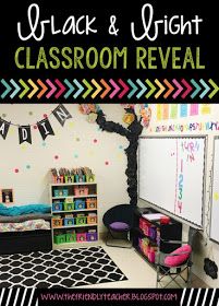 Black & Bright Classroom Reveal Black And Bright Classroom, Classroom Decor Middle School, Bright Classroom Decor, Chalkboard Classroom, Bright Classroom, Classroom Decor Middle, Chalkboard Theme, Classroom Decor High School, Classroom Makeover