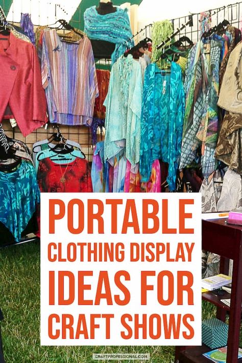 Portable clothing display ideas for craft shows. Vintage Clothing Market Booth Ideas, Diy Clothing Rack For Vendor Events, Clothing Vendor Booth Display, Diy Clothes Rack For Yard Sale, Indoor Vendor Booth Display Ideas, Clothing Booth Display Ideas, Vendor Booth Display Ideas Clothing, Clothing Display Ideas, Display Ideas For Craft Shows